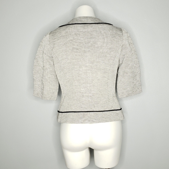 Semantiks Tweed Trimmed Black White Open Front Retro Career Office Jacket Size 8 - Picture 3 of 5